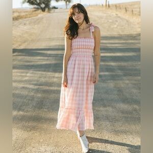 THE GREAT. Pink Checkered Maxi Dress